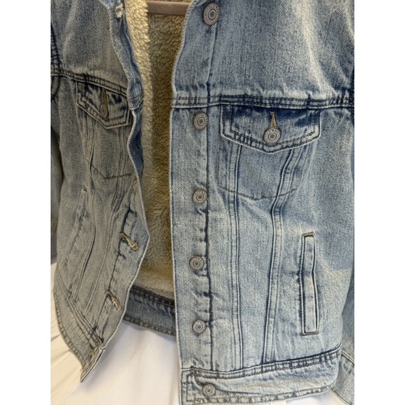 Old Navy Womens Denim Jacket Petite SM Sherpa Lining Flap Pockets Western - Picture 3 of 14